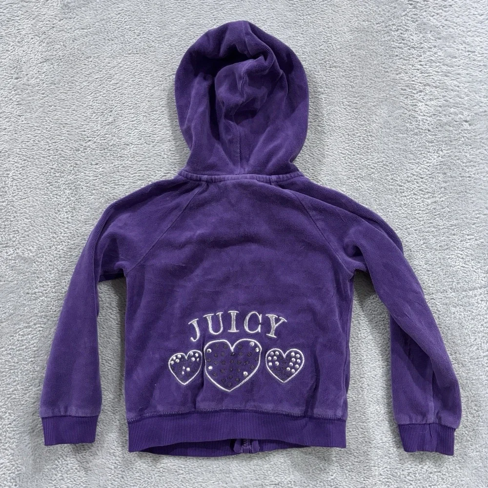 Juicy Couture Jacket Girls 4T Purple Velour Hooded Full Zip Pockets READ